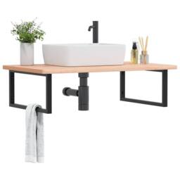 Berkfield Home Elegant Basin Shelf Wall Mounted Steel & Solid Wood Beech in Light Tan - thumbnail 2