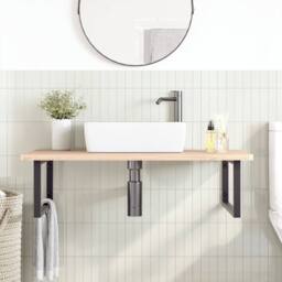Berkfield Home Elegant Basin Shelf Wall Mounted Steel & Solid Wood Beech in Light Tan