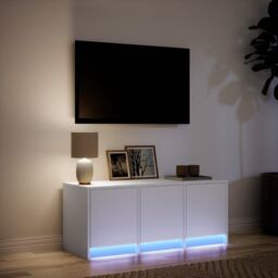 Berkfield Home TV Cabinet with LED White 97x34x40 cm Engineered Wood - Size: 97 x 34 x 40 cm - thumbnail 5