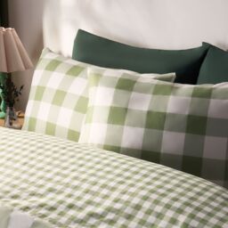 OHS Gingham Reversible Bedding Set Duvet Cover with Pillowcase in Light Green - Size: Single - thumbnail 4
