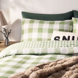OHS Gingham Reversible Bedding Set Duvet Cover with Pillowcase in Light Green - Size: Single - thumbnail 5