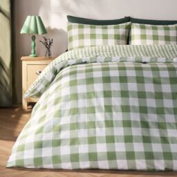 OHS Gingham Reversible Bedding Set Duvet Cover with Pillowcase in Light Green - Size: Single - thumbnail 2