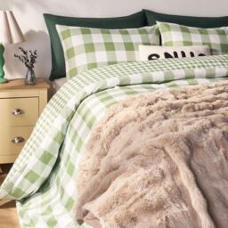 OHS Gingham Reversible Bedding Set Duvet Cover with Pillowcase in Light Green - Size: Single - thumbnail 3