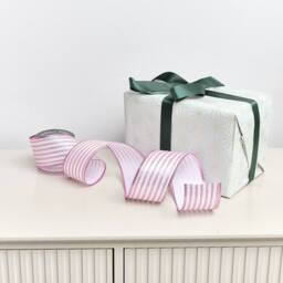 Melody Maison Large Pink & White Vertical Striped Wired Ribbon Garland - 270m (2.7m / 106.3') - thumbnail 6