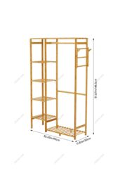 H&O Direct Wooden Clothes Rack with Hooks in Brown - thumbnail 6