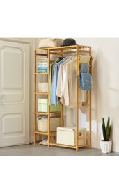 H&O Direct Wooden Clothes Rack with Hooks in Brown - thumbnail 2