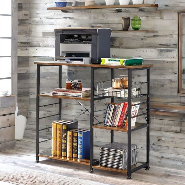 Rafaelo Mobilia Industrial Kitchen Baker's Rack With Storage Shelves & Hooks in Dark Brown - image 1