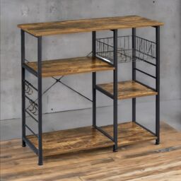 Rafaelo Mobilia Industrial Kitchen Baker's Rack With Storage Shelves & Hooks in Dark Brown - thumbnail 3