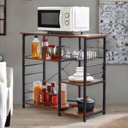 Rafaelo Mobilia Industrial Kitchen Baker's Rack With Storage Shelves & Hooks in Dark Brown - thumbnail 2