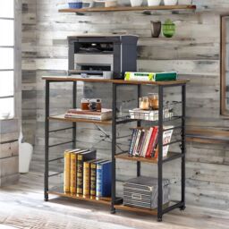 Rafaelo Mobilia Industrial Kitchen Baker's Rack With Storage Shelves & Hooks in Dark Brown - thumbnail 1