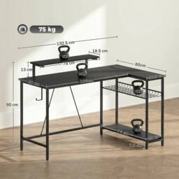KORVIXA Reversible L Shaped Gaming Desk in Black - Size: 100 cm x 100 cm - thumbnail 2