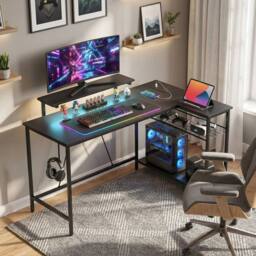 KORVIXA Reversible L Shaped Gaming Desk in Black - Size: 100 cm x 100 cm - thumbnail 3