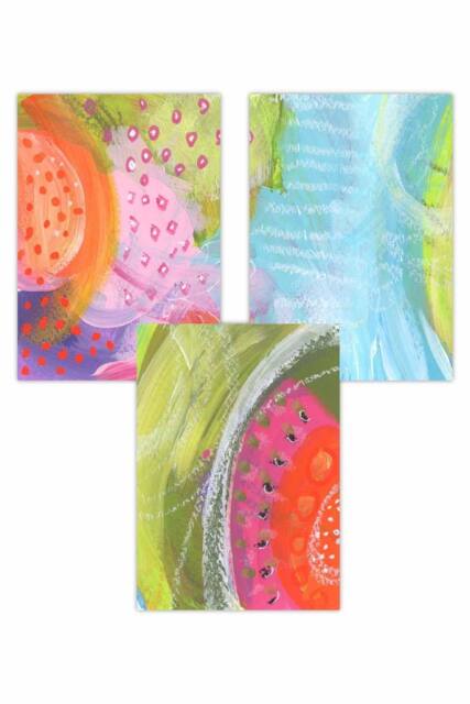 ARTZE Set of 3 Abstract Bright Tropical Fruits Art Posters in Red - Size: W50 cm x H70 cm - image 1