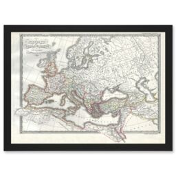 Artery8 Roman Empire Divided East West Ancient Rome 1850 Vintage Map Artwork Framed Wall Art Print A4 in Black - thumbnail 1