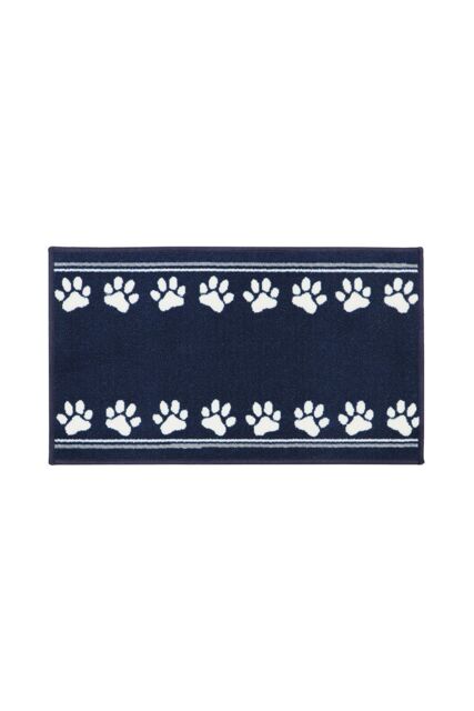 JVL Pet Mat Machine Washable 40 x 70 cm Paw Print in Dark Navy - Size: 40 cm x 70 cm - image 1