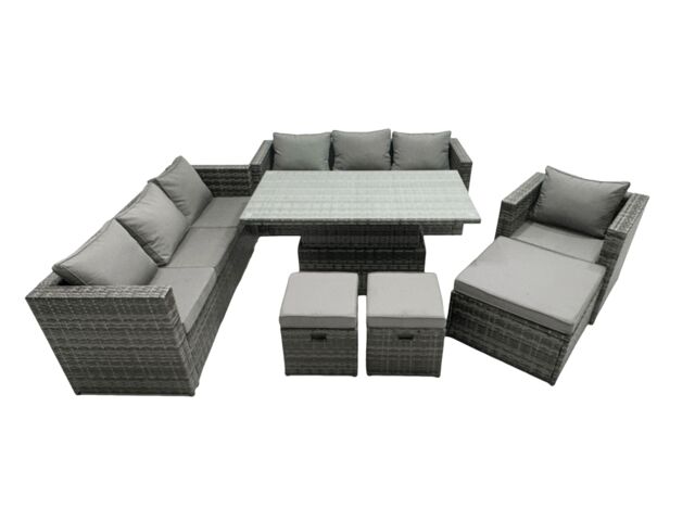 Fimous Rattan Dining Table Sofa Set 10 Seat Garden Furniture Set in Dark Grey - image 1