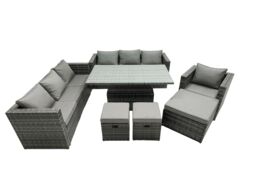 Fimous Rattan Dining Table Sofa Set 10 Seat Garden Furniture Set in Dark Grey - thumbnail 2
