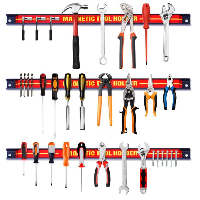 Costway Set of 3 Magnetic Tool Strip Holder Garage Rail Wall Mounted Bits Storage Rack in Red - image 1