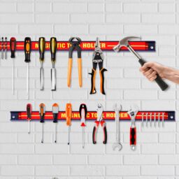 Costway Set of 3 Magnetic Tool Strip Holder Garage Rail Wall Mounted Bits Storage Rack in Red - thumbnail 6