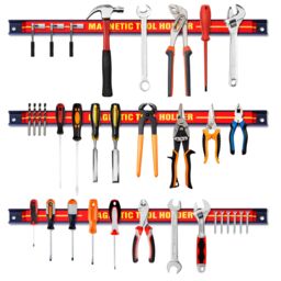 Costway Set of 3 Magnetic Tool Strip Holder Garage Rail Wall Mounted Bits Storage Rack in Red - thumbnail 1