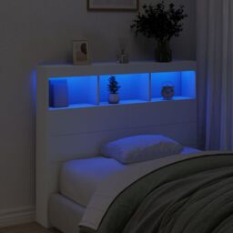 Berkfield Home Headboard Cabinet with LED White 120x17x102 cm - Size: 120 x 17 x 102 cm - thumbnail 4