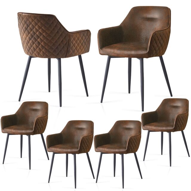 SONARA Set of 6 Faux Suede Dining Chairs With X-Cross Metal Legs in Brown - image 1