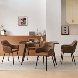 SONARA Set of 6 Faux Suede Dining Chairs With X-Cross Metal Legs in Brown - thumbnail 7