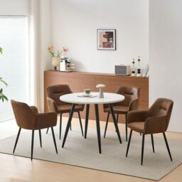 SONARA Set of 6 Faux Suede Dining Chairs With X-Cross Metal Legs in Brown - thumbnail 2