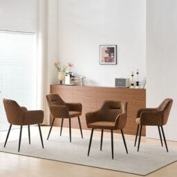 SONARA Set of 6 Faux Suede Dining Chairs With X-Cross Metal Legs in Brown - thumbnail 5