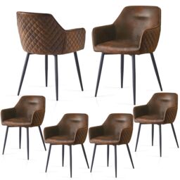 SONARA Set of 6 Faux Suede Dining Chairs With X-Cross Metal Legs in Brown - thumbnail 1