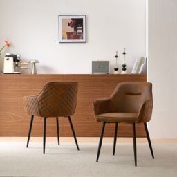 SONARA Set of 6 Faux Suede Dining Chairs With X-Cross Metal Legs in Brown - thumbnail 9