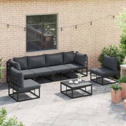 Berkfield Home Garden Sofa Set 7 pcs Black 70 x 70 x 32 cm Aluminium - thumbnail 5