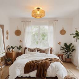 Goeco Rattan Pendant Ceiling Light, Vintage Style E27, 40cm, Rattan Shade in Natural - thumbnail 5