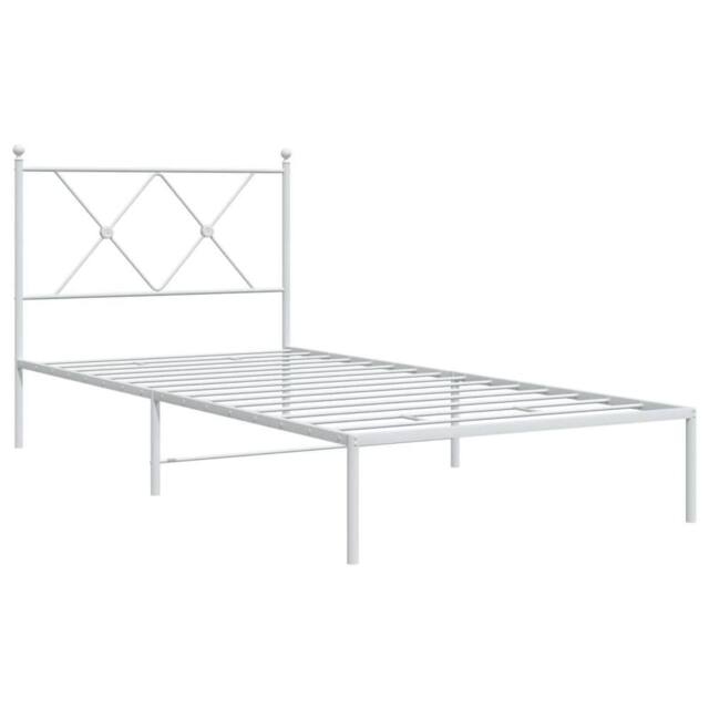 Berkfield Home Metal Bed Frame without Mattress with Headboard White 90x190cm - Size: 90x190 cm - image 1