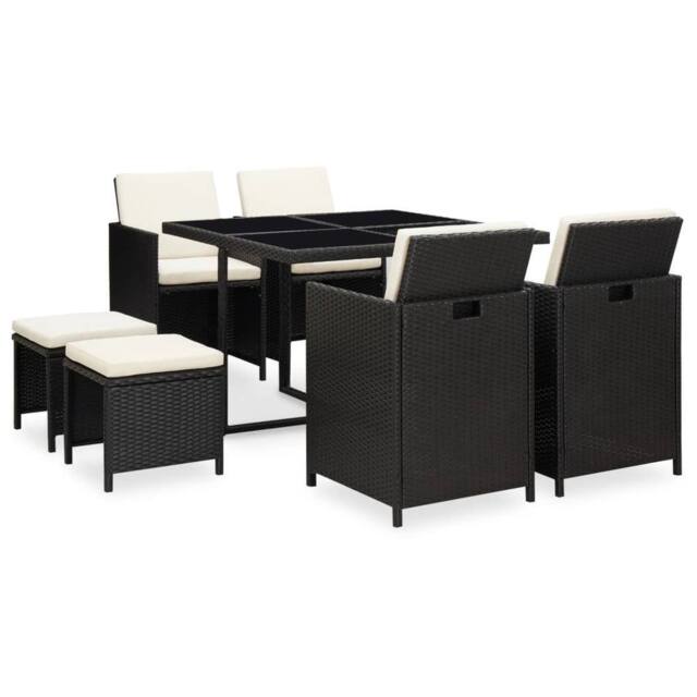 Berkfield Home 9 Piece Outdoor Dining Set with Cushions Poly Rattan Black - image 1