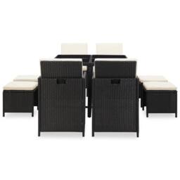 Berkfield Home 9 Piece Outdoor Dining Set with Cushions Poly Rattan Black - thumbnail 3