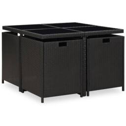 Berkfield Home 9 Piece Outdoor Dining Set with Cushions Poly Rattan Black - thumbnail 5