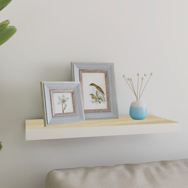 Berkfield Home Floating Wall Shelf Oak & White 60x23.5x3.8 cm MDF in Brown - image 1