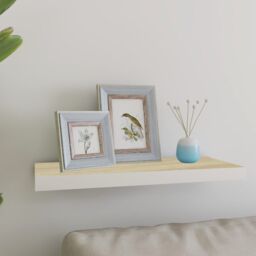 Berkfield Home Floating Wall Shelf Oak & White 60x23.5x3.8 cm MDF in Brown - thumbnail 1