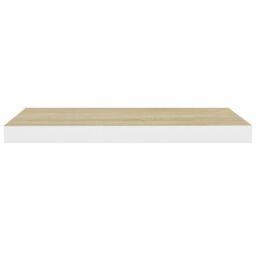Berkfield Home Floating Wall Shelf Oak & White 60x23.5x3.8 cm MDF in Brown - thumbnail 4