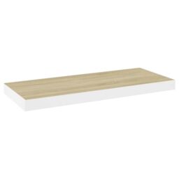 Berkfield Home Floating Wall Shelf Oak & White 60x23.5x3.8 cm MDF in Brown - thumbnail 2