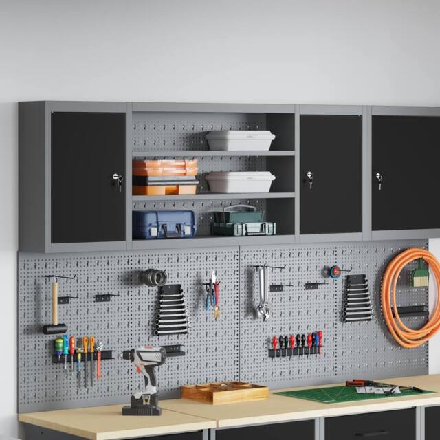 Berkfield Home Tool Cabinet Wall-Mounted with Pegboard Black 150x20x55 cm Steel - Size: 150 x 20 x 55 cm - image 1