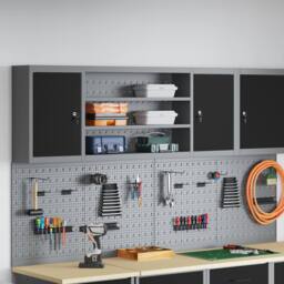 Berkfield Home Tool Cabinet Wall-Mounted with Pegboard Black 150x20x55 cm Steel - Size: 150 x 20 x 55 cm - thumbnail 1