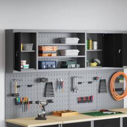 Berkfield Home Tool Cabinet Wall-Mounted with Pegboard Black 150x20x55 cm Steel - Size: 150 x 20 x 55 cm - thumbnail 4