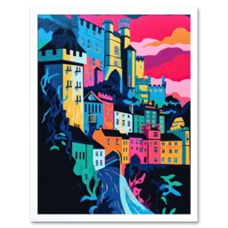 "Artery8 Wall Art Print Nottingham City Vibrant Abstract Pop Art Cityscape Art Framed in White - Size: W12"" x H16""" - thumbnail 1