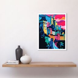 "Artery8 Wall Art Print Nottingham City Vibrant Abstract Pop Art Cityscape Art Framed in White - Size: W12"" x H16""" - thumbnail 2