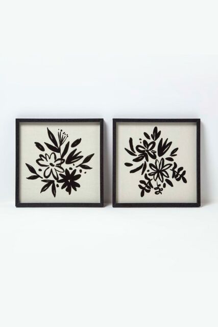 Homescapes Set of 2 Black Linen Flower Wall Art - image 1
