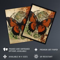 "Artery8 Vintage Monarch Butterfly Botanical Earthy Grunge Aesthetic Extra Large XL Wall Art Poster Print - Size: W24"" x H32""" - thumbnail 2