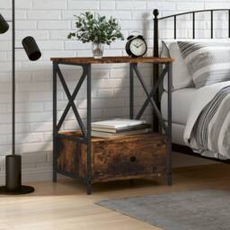 Berkfield Home Durable Bedside Table Smoked Oak 50x41x65 cm Engineered Wood in Brown - Size: 50 x 41 x 65 cm - thumbnail 2