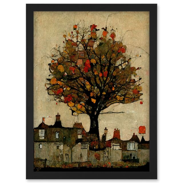 Artery8 Giant Untidy Quirky Street Tree Artwork Framed Wall Art Print A4 in Black - image 1